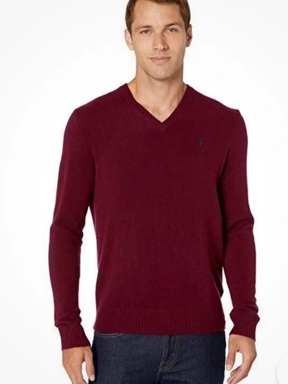 Ralph Lauren Men's V-Neck Sweater in Deep  burgundy cashmere